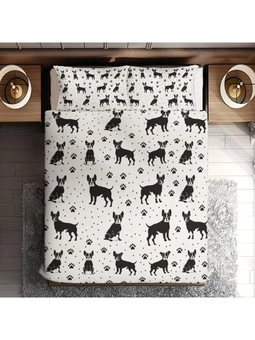 Cozy Boston Terrier Dog Queen Comforter Set - 3-Piece Soft Microfiber Bedding